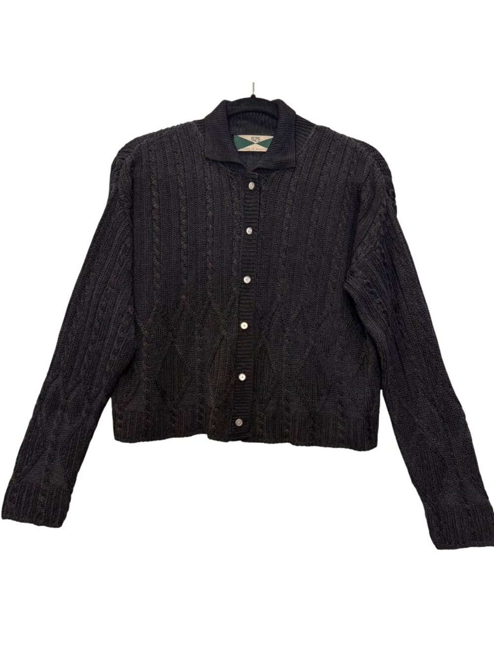 Vintage 525 American Black Knit Cardigan Oversized Cropped Size S Cotton Rayon